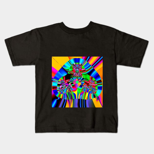 Psychedelic, Trippy, Multicolor Rounded Triangle Fractal Design Kids T-Shirt by Funkiberd